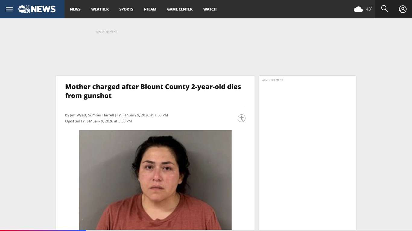 Mother charged after Blount County 2-year-old dies from gunshot